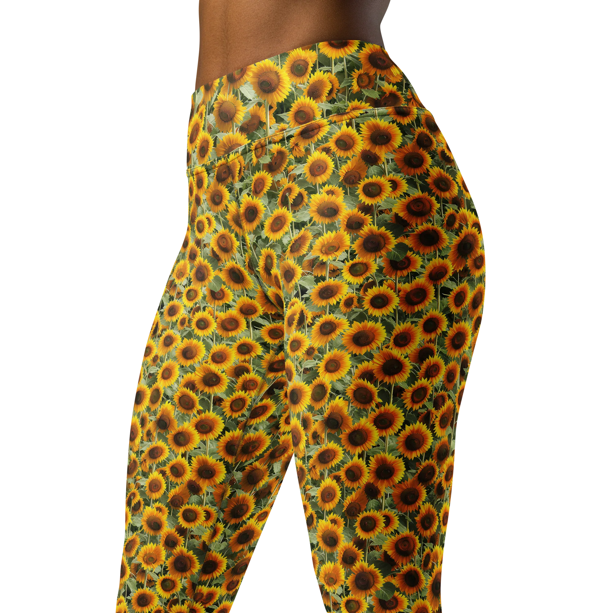Golden Sunflower Meadow on Yoga Leggings — Left Front