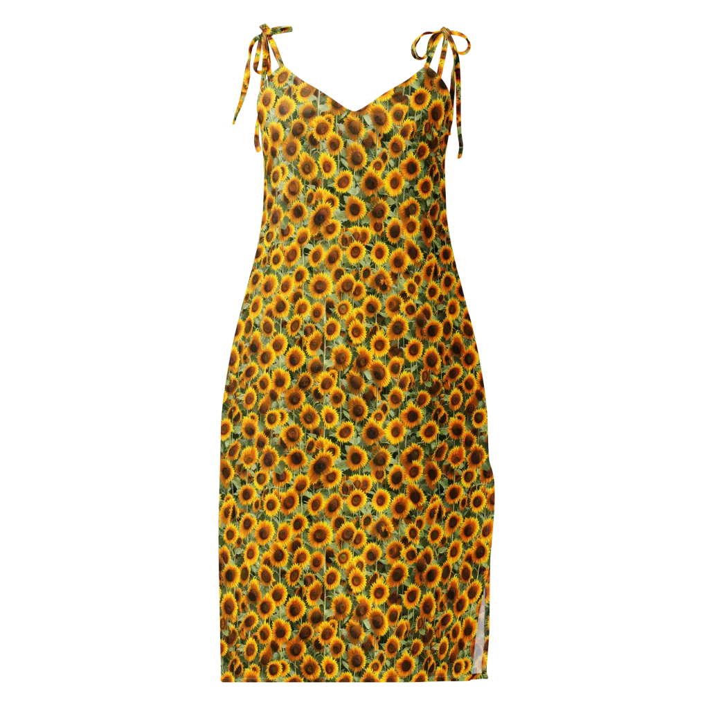Golden Sunflower Meadow on Slip Dress — Front