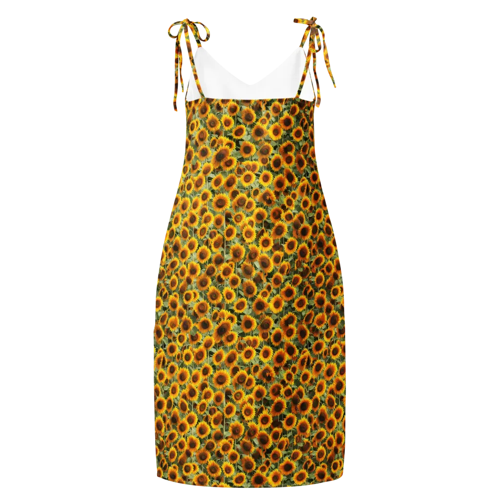 Golden Sunflower Meadow on Slip Dress — Back