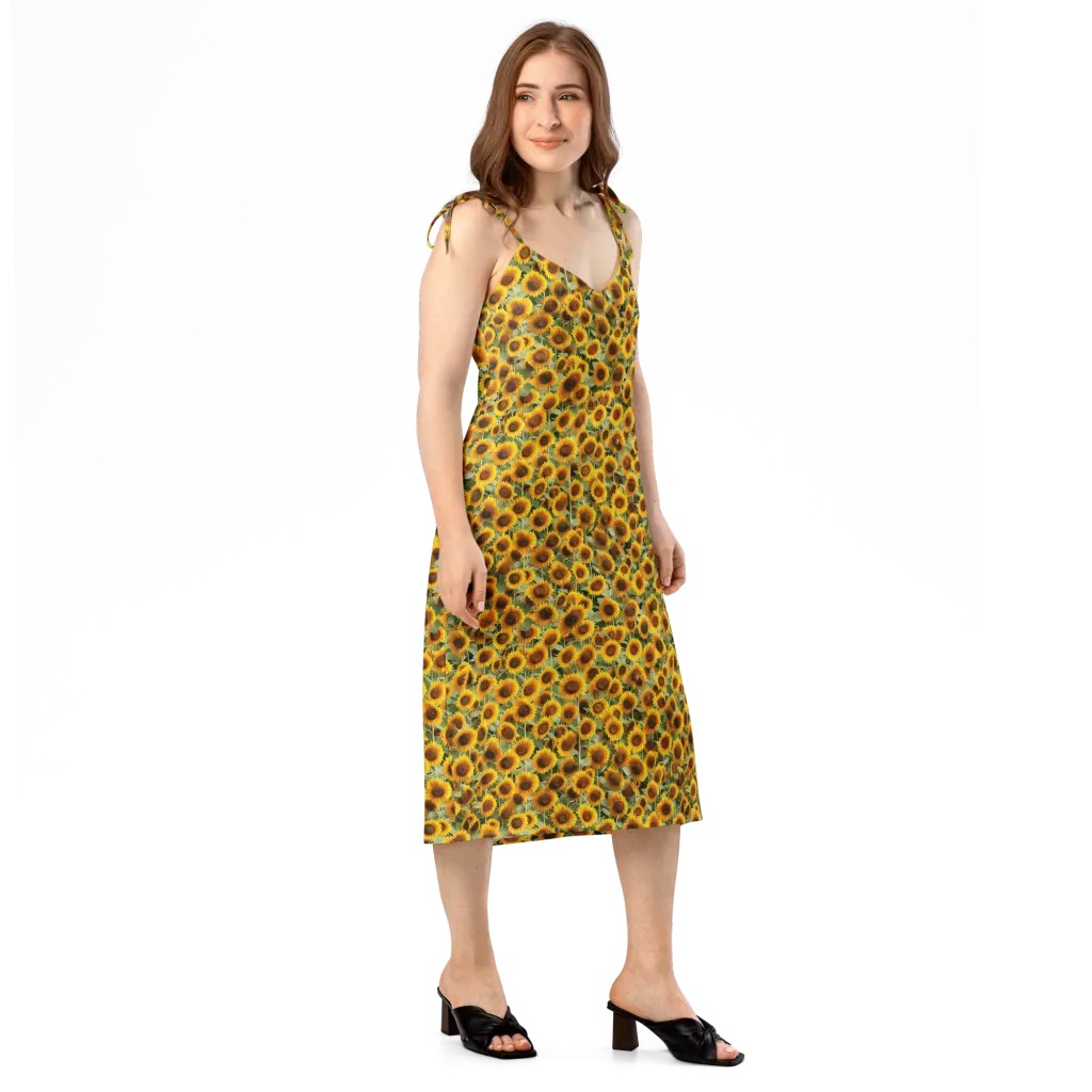 Golden Sunflower Meadow on Slip Dress — Right Front