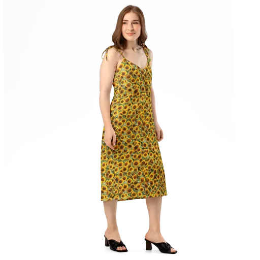 Golden Sunflower Meadow on a Slip Dress