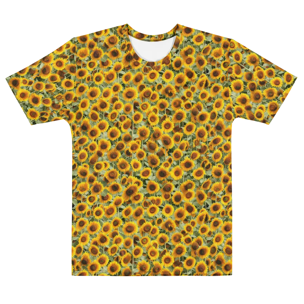 Golden Sunflower Meadow on Men's Cotton Crew Neck T-Shirt — Front