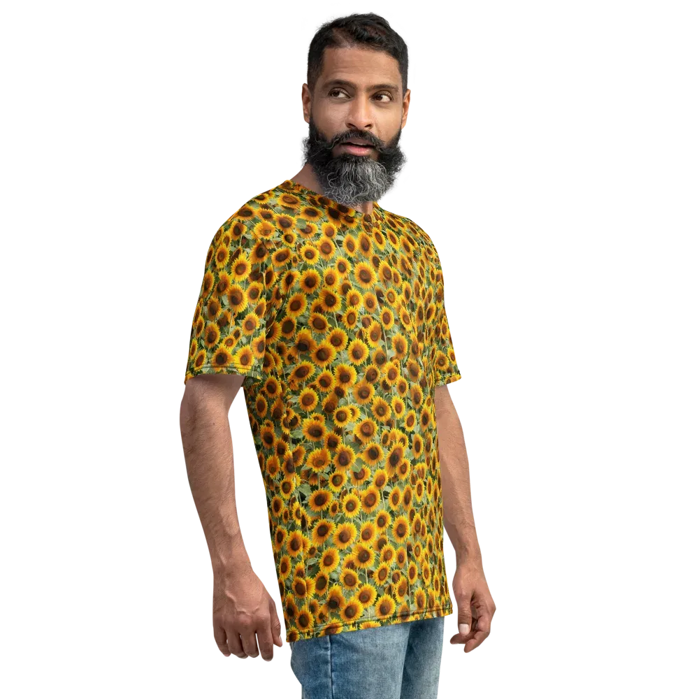 Golden Sunflower Meadow on Men's Crew Neck T-Shirt — Right
