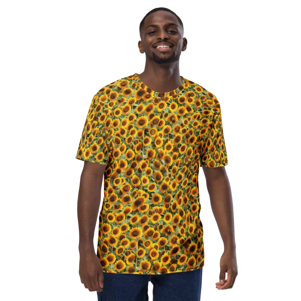 Golden Sunflower Meadow on Men's Crew Neck T-Shirt — Front