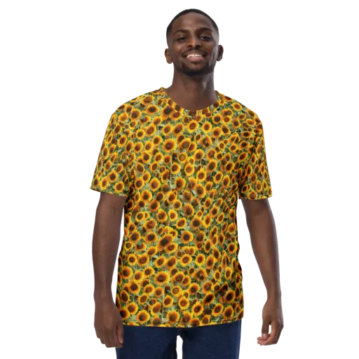 Golden Sunflower Meadow on a Men's Crew Neck T-Shirt
