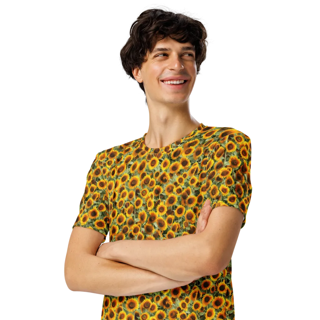 Golden Sunflower Meadow on Men's Crew Neck T-Shirt — Left Front