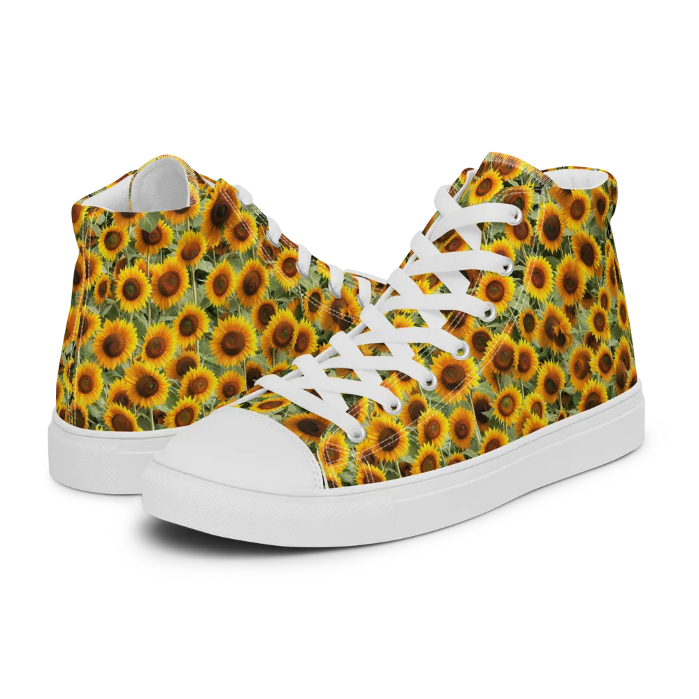 Golden Sunflower Meadow on Men's High Top Canvas Shoes — Left