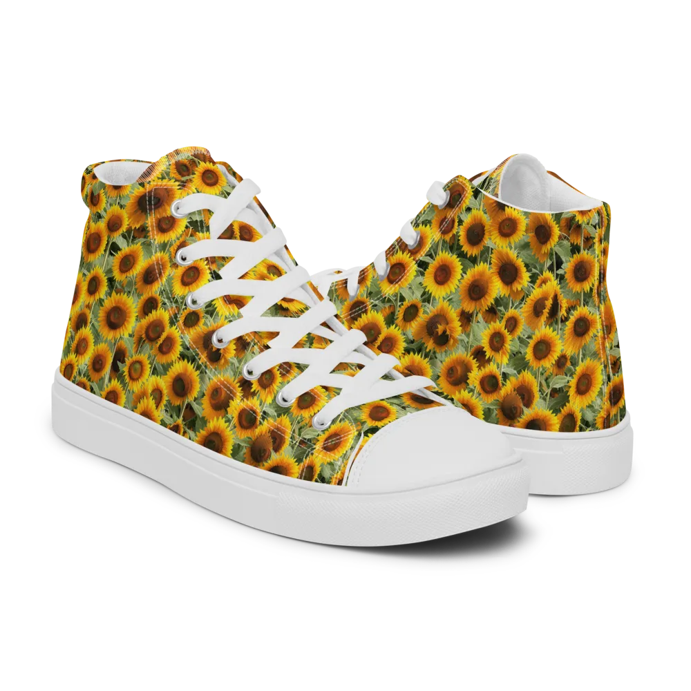 Golden Sunflower Meadow on Men's High Top Canvas Shoes — Right