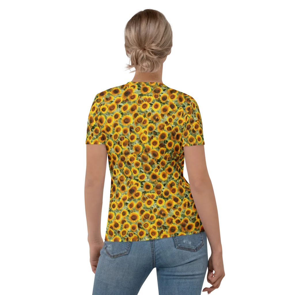 Golden Sunflower Meadow on Women's Crew Neck T-Shirt — Back