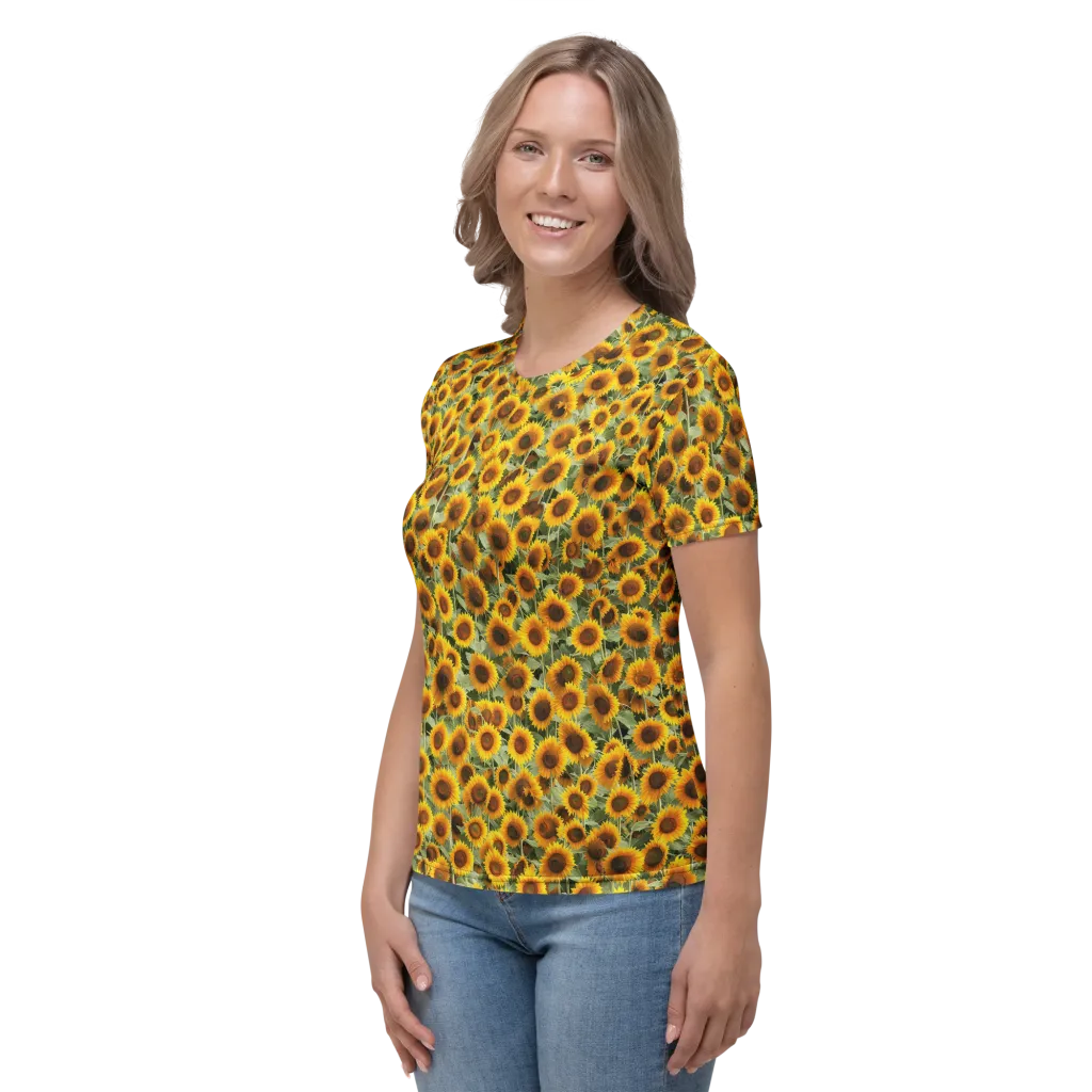 Golden Sunflower Meadow on Women's Crew Neck T-Shirt — Left