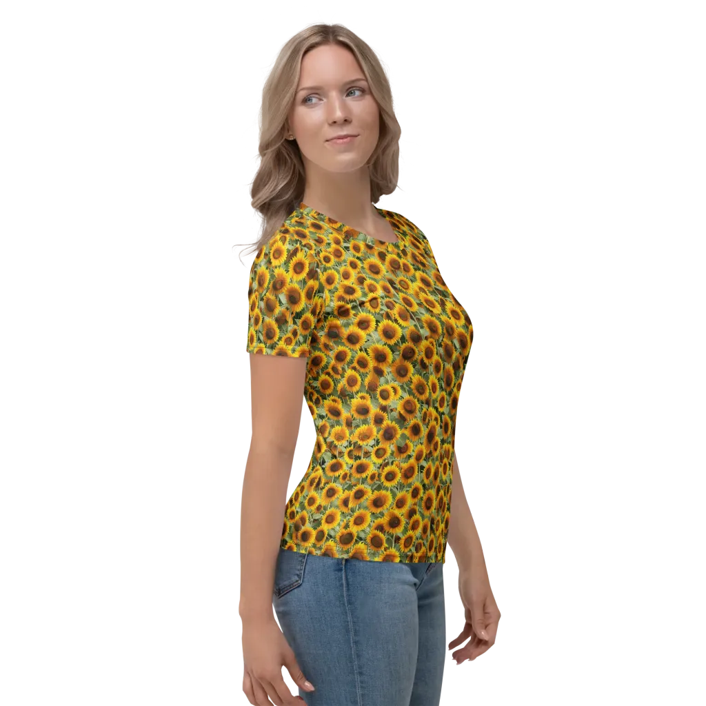 Golden Sunflower Meadow on Women's Crew Neck T-Shirt — Right