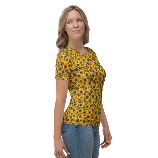 Golden Sunflower Meadow on a Women's Crew Neck T-Shirt