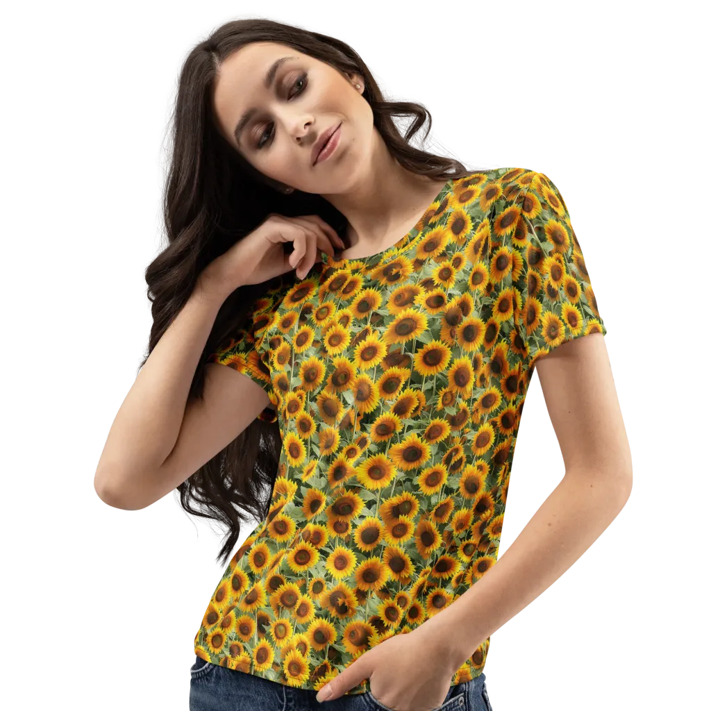 Golden Sunflower Meadow on Women's Crew Neck T-Shirt — Left Front