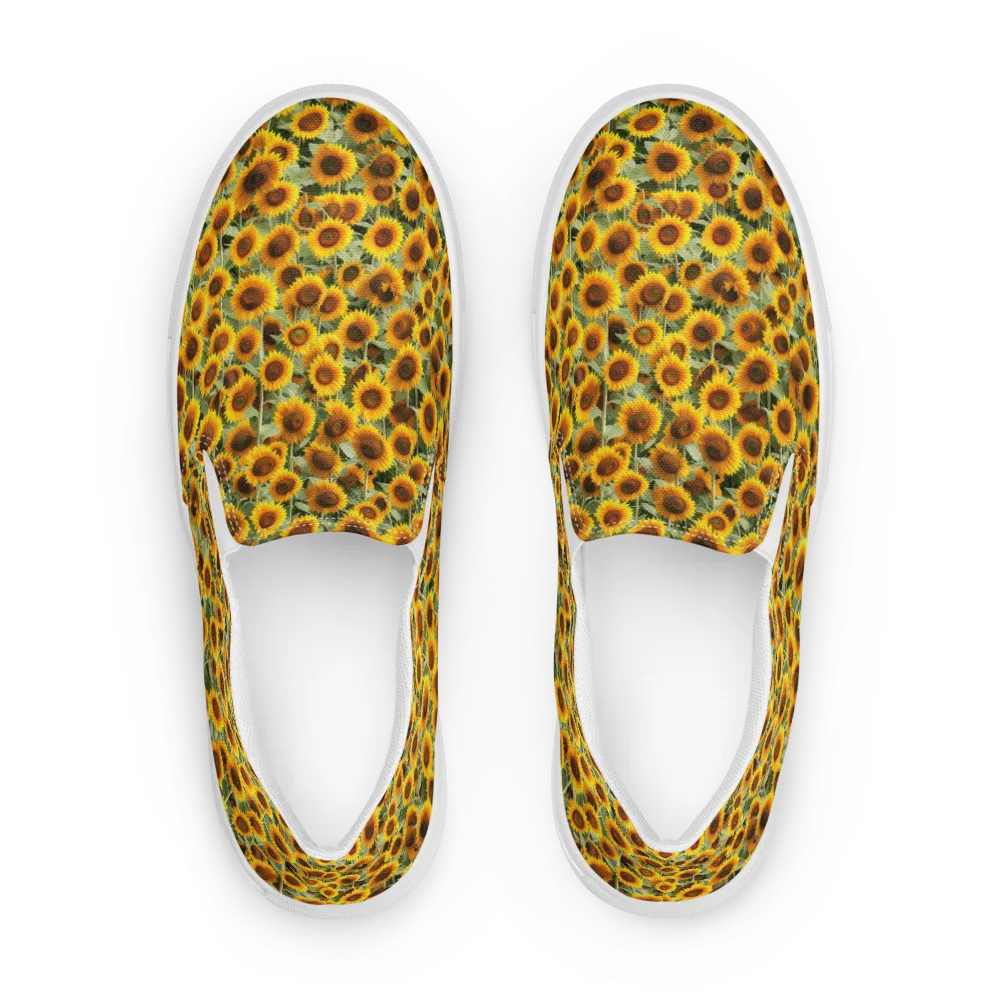 Golden Sunflower Meadow on Men's Slip-On Canvas Shoes — Front