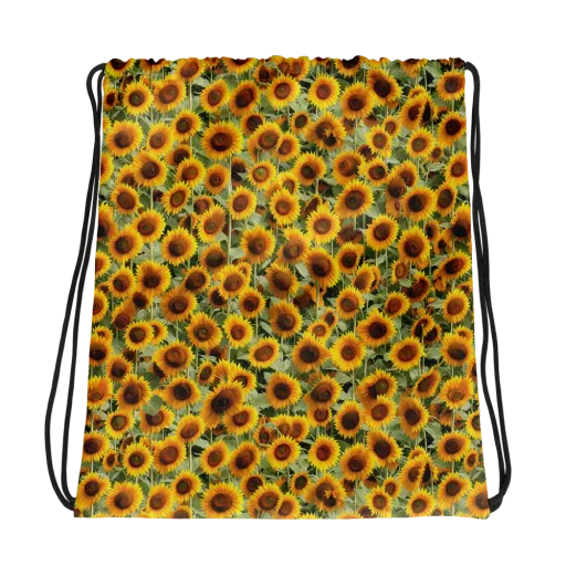 Golden Sunflower Meadow on a Drawstring Bag