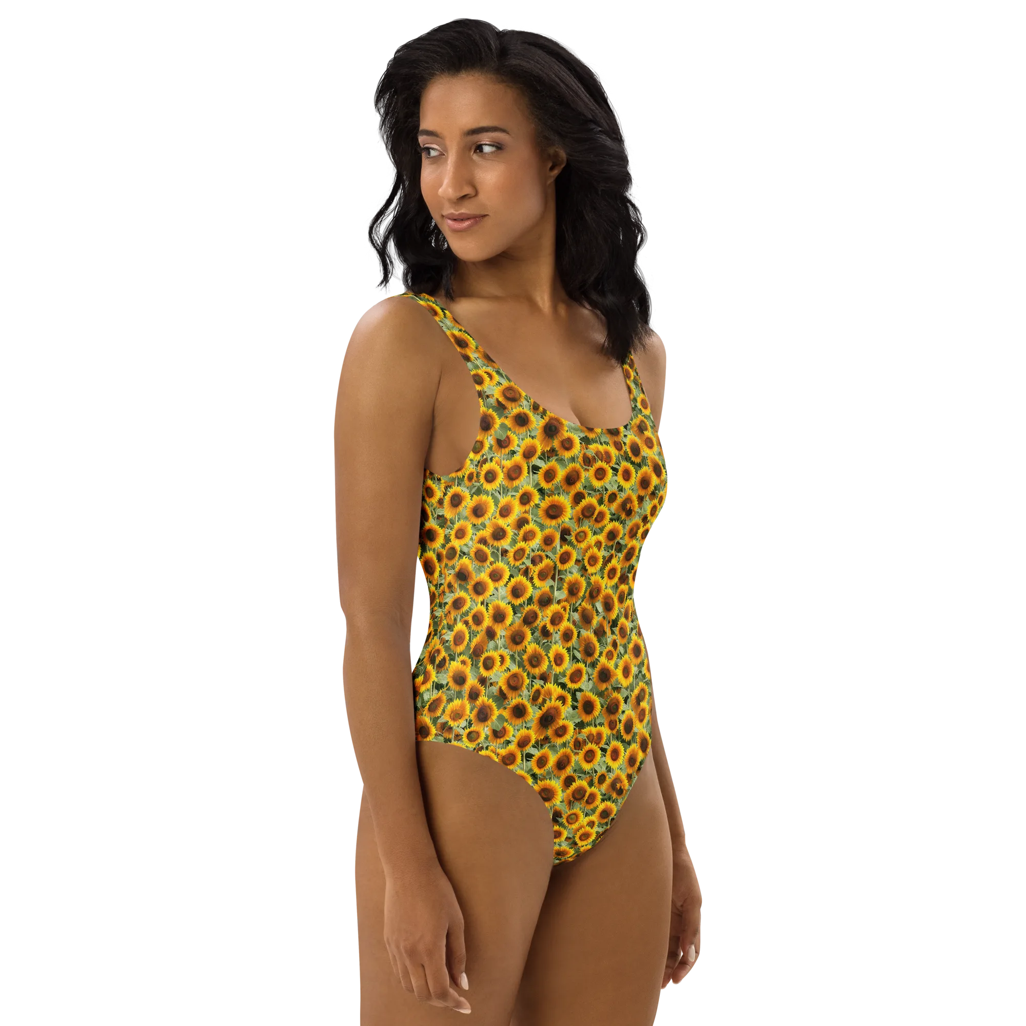 Golden Sunflower Meadow on One-Piece Swimsuit — Right