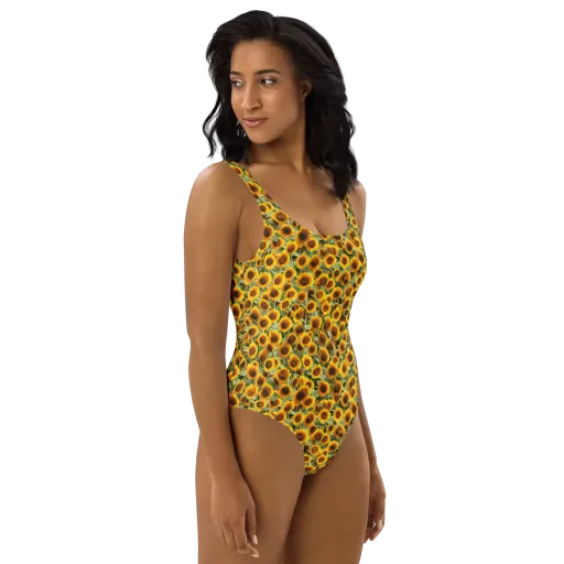Golden Sunflower Meadow on a One-Piece Swimsuit