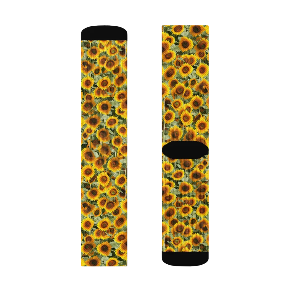 Golden Sunflower Meadow on Socks — Right Sock