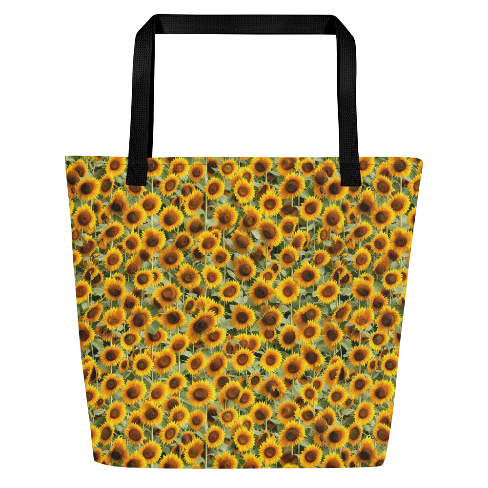 Golden Sunflower Meadow on Large Tote Bag W/ Pocket — Front
