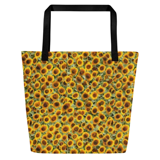 Golden Sunflower Meadow on a Large Tote Bag W/ Pocket