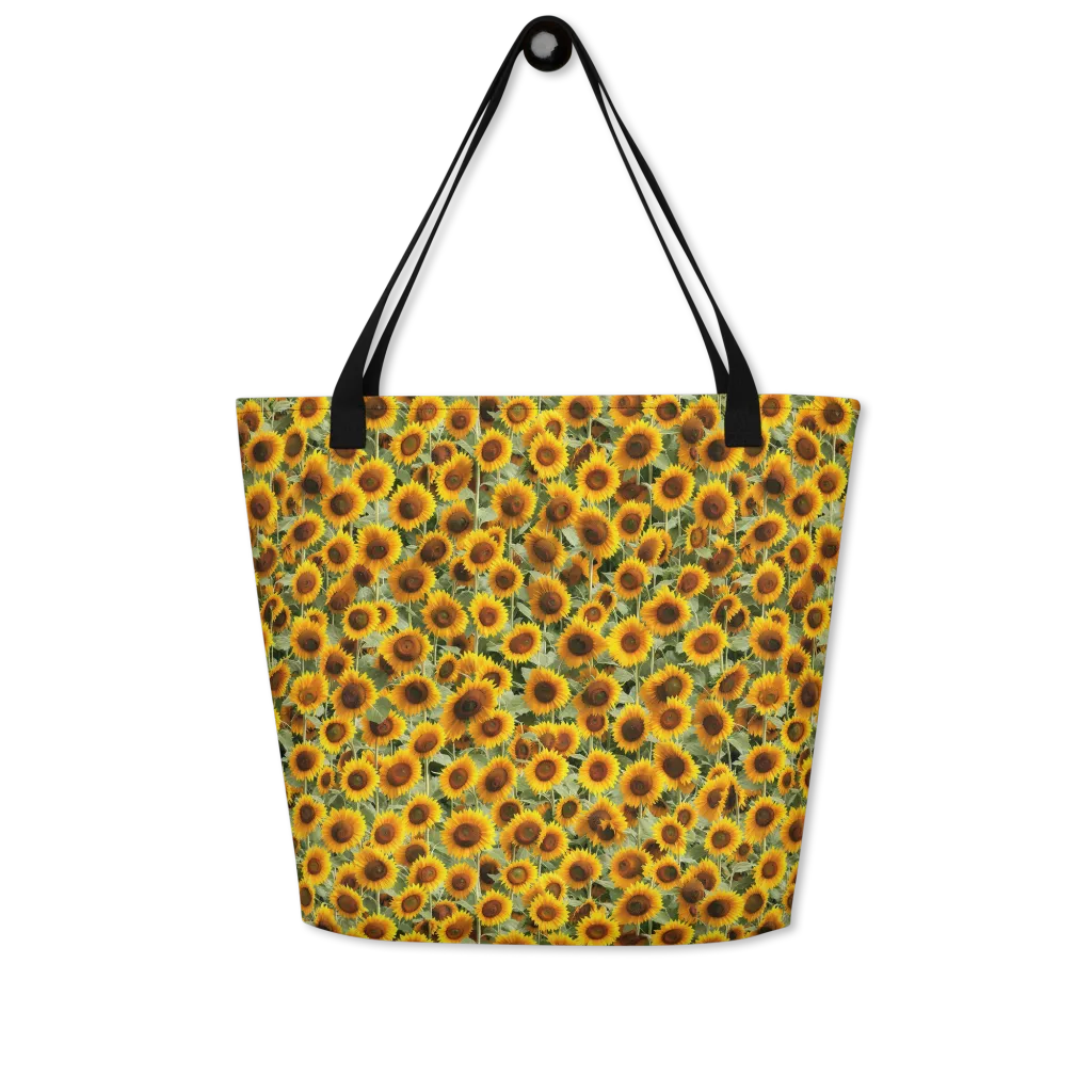 Golden Sunflower Meadow on Large Tote Bag W/ Pocket — Front
