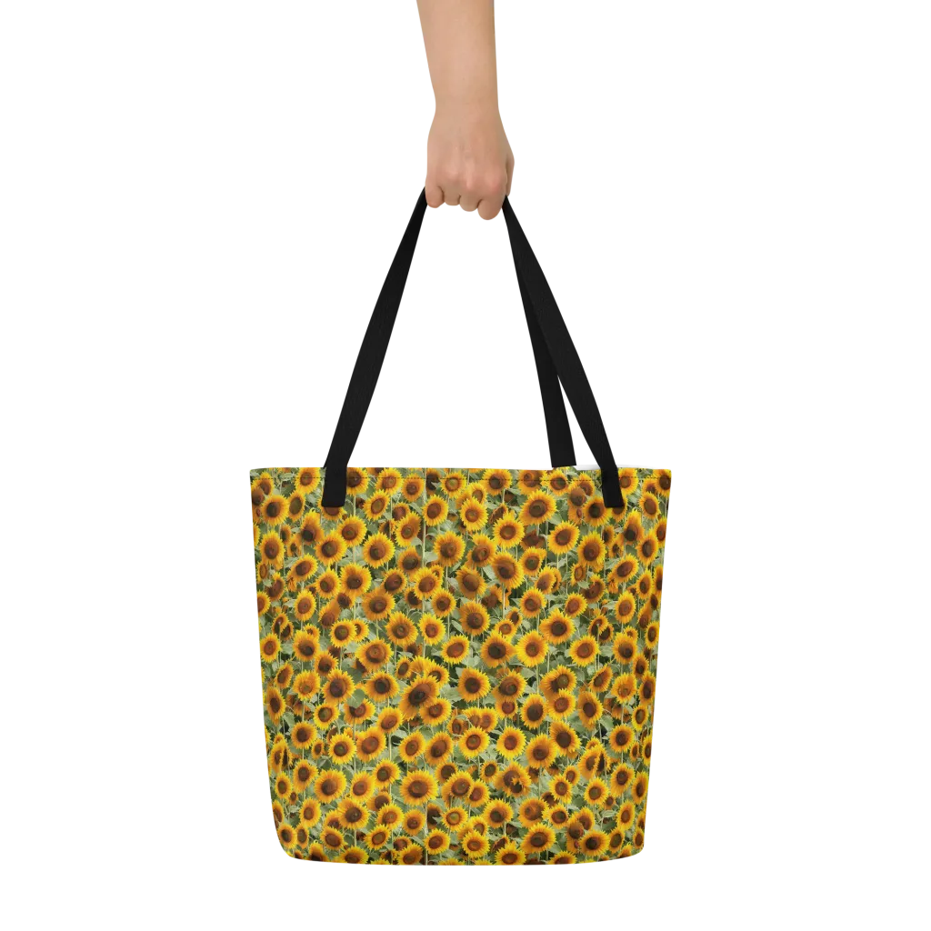 Golden Sunflower Meadow on Large Tote Bag W/ Pocket — Front