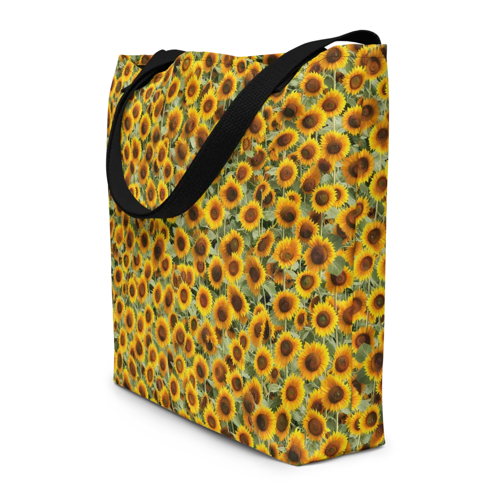 Golden Sunflower Meadow on Large Tote Bag W/ Pocket — Front