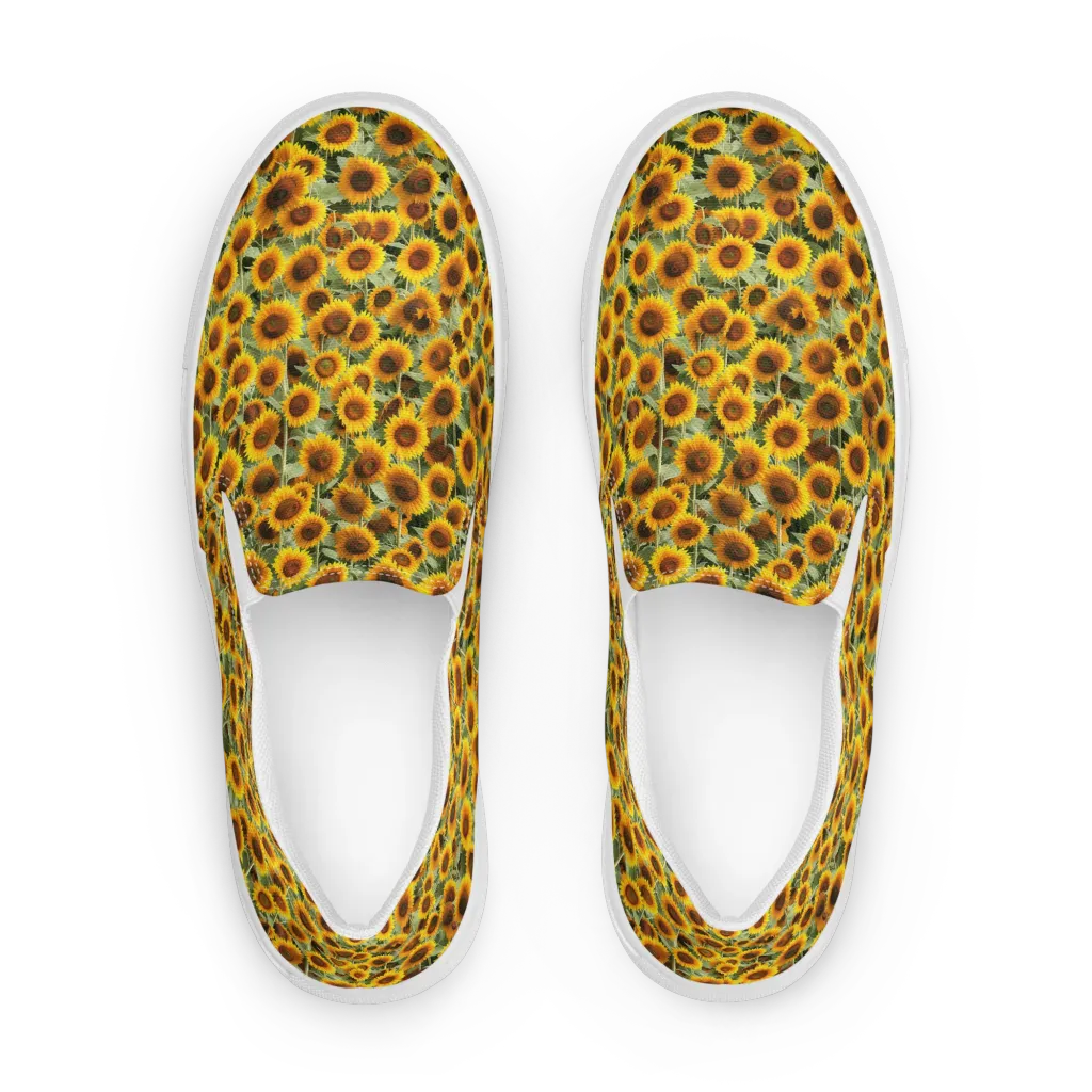 Golden Sunflower Meadow on Women's Slip-On Canvas Shoes — Front