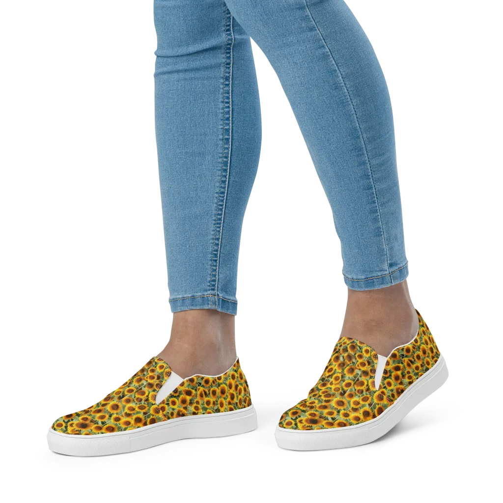 Golden Sunflower Meadow on Women's Slip-On Canvas Shoes — Front