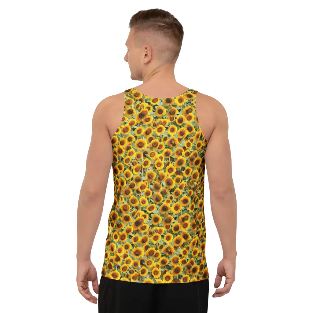 Golden Sunflower Meadow on Men's Tank Top — Back