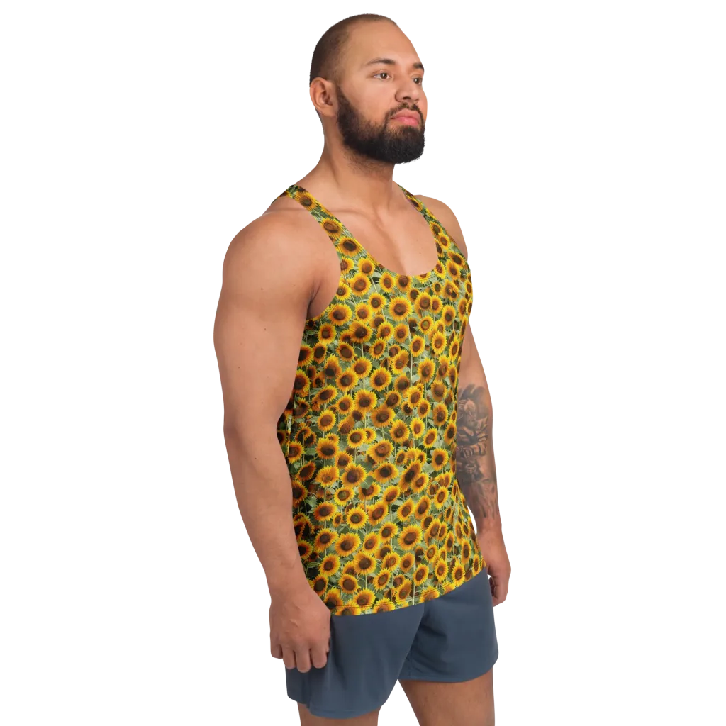 Golden Sunflower Meadow on Men's Tank Top — Right Front