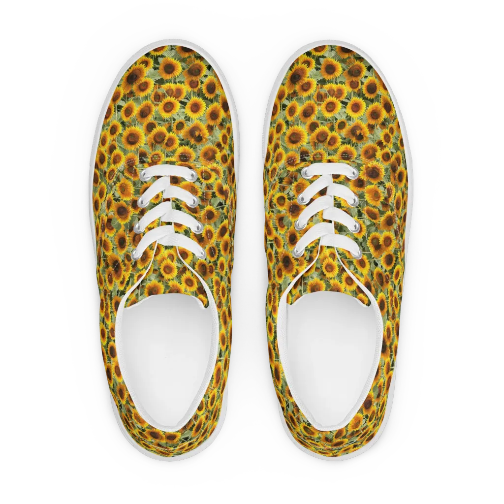 Golden Sunflower Meadow on Men's Lace-Up Canvas Shoes — Front