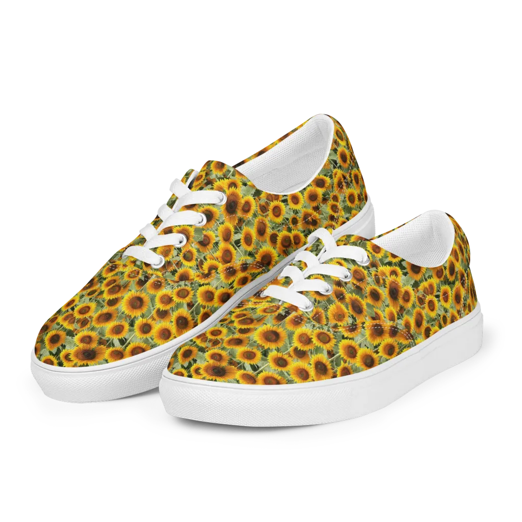 Golden Sunflower Meadow on Men's Lace-Up Canvas Shoes — Left Front