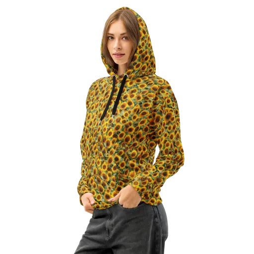Golden Sunflower Meadow on a Cotton Hoodie