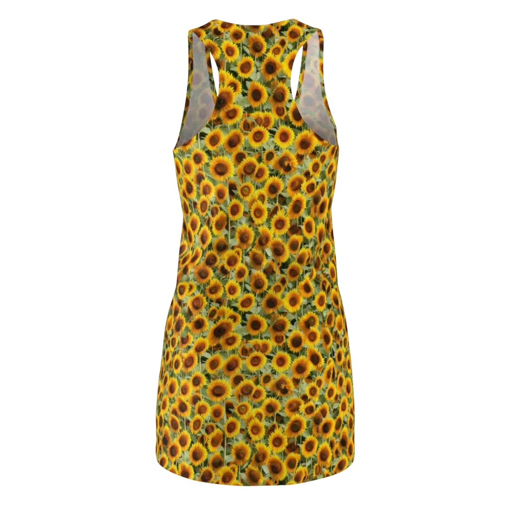 Golden Sunflower Meadow on Racerback Dress — Back
