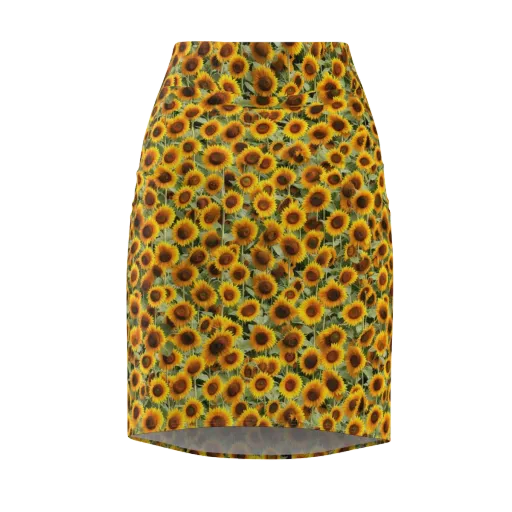Golden Sunflower Meadow on a Pencil Skirt