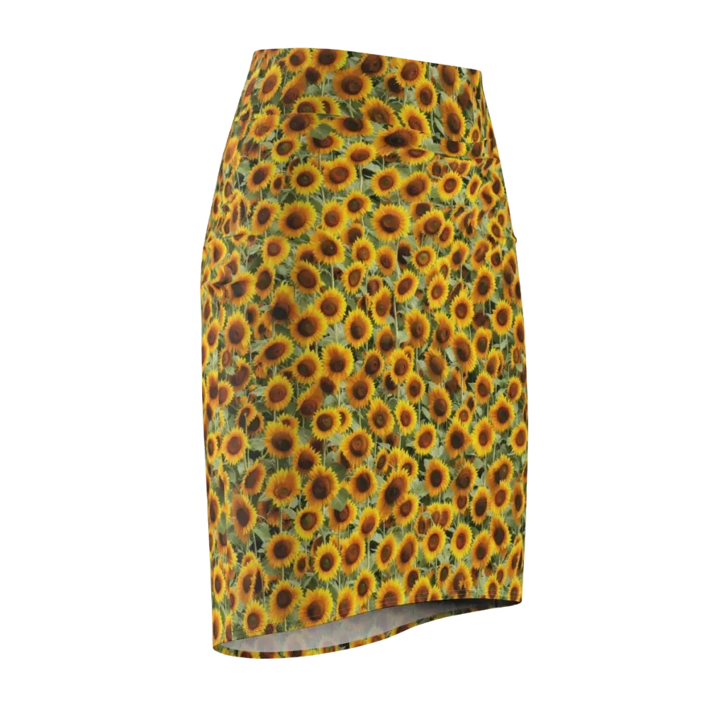 Golden Sunflower Meadow on Pencil Skirt — Front Side