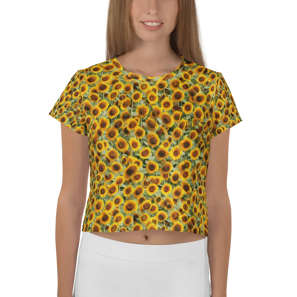 Golden Sunflower Meadow on Crop Tee — Front