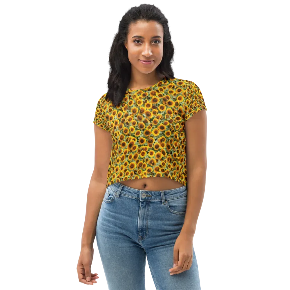 Golden Sunflower Meadow on Crop Tee — Front