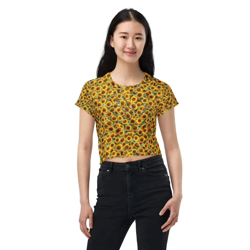 Golden Sunflower Meadow on Crop Tee — Front