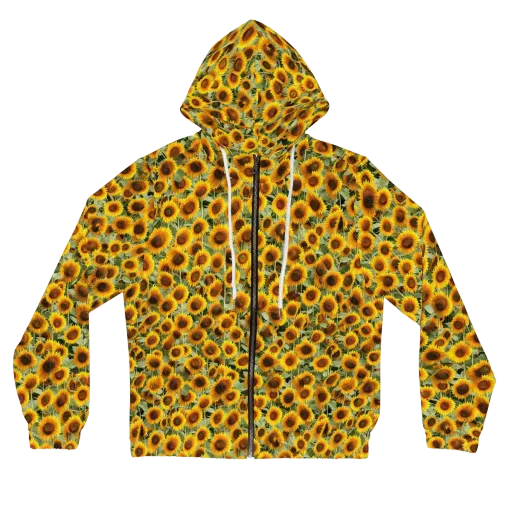 Golden Sunflower Meadow on a Women's Full-Zip Hoodie