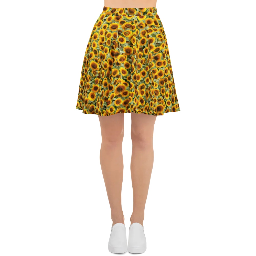 Golden Sunflower Meadow on Skater Skirt — Front