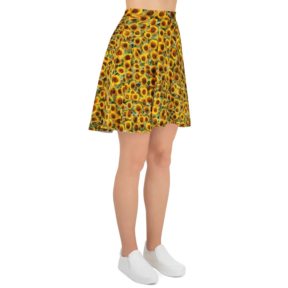 Golden Sunflower Meadow on Skater Skirt — Right