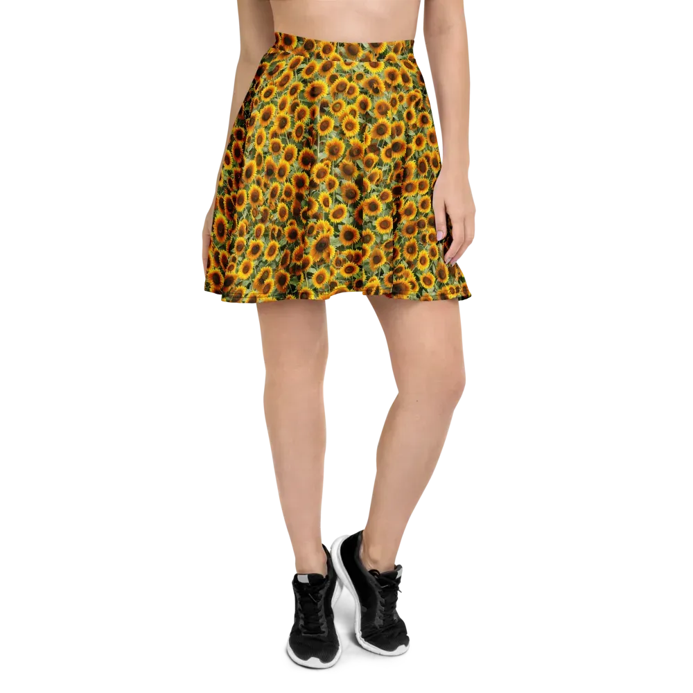 Golden Sunflower Meadow on Skater Skirt — Front