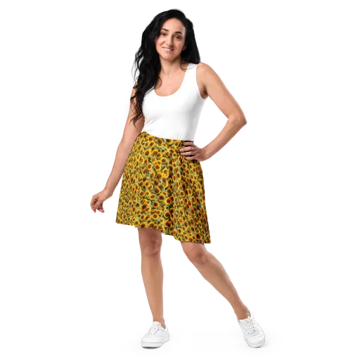 Golden Sunflower Meadow on a Skater Skirt