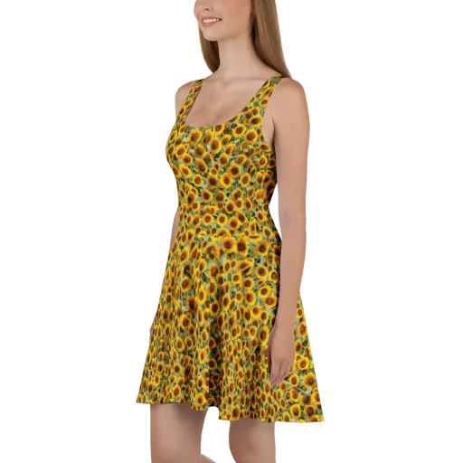 Golden Sunflower Meadow on a Skater Dress