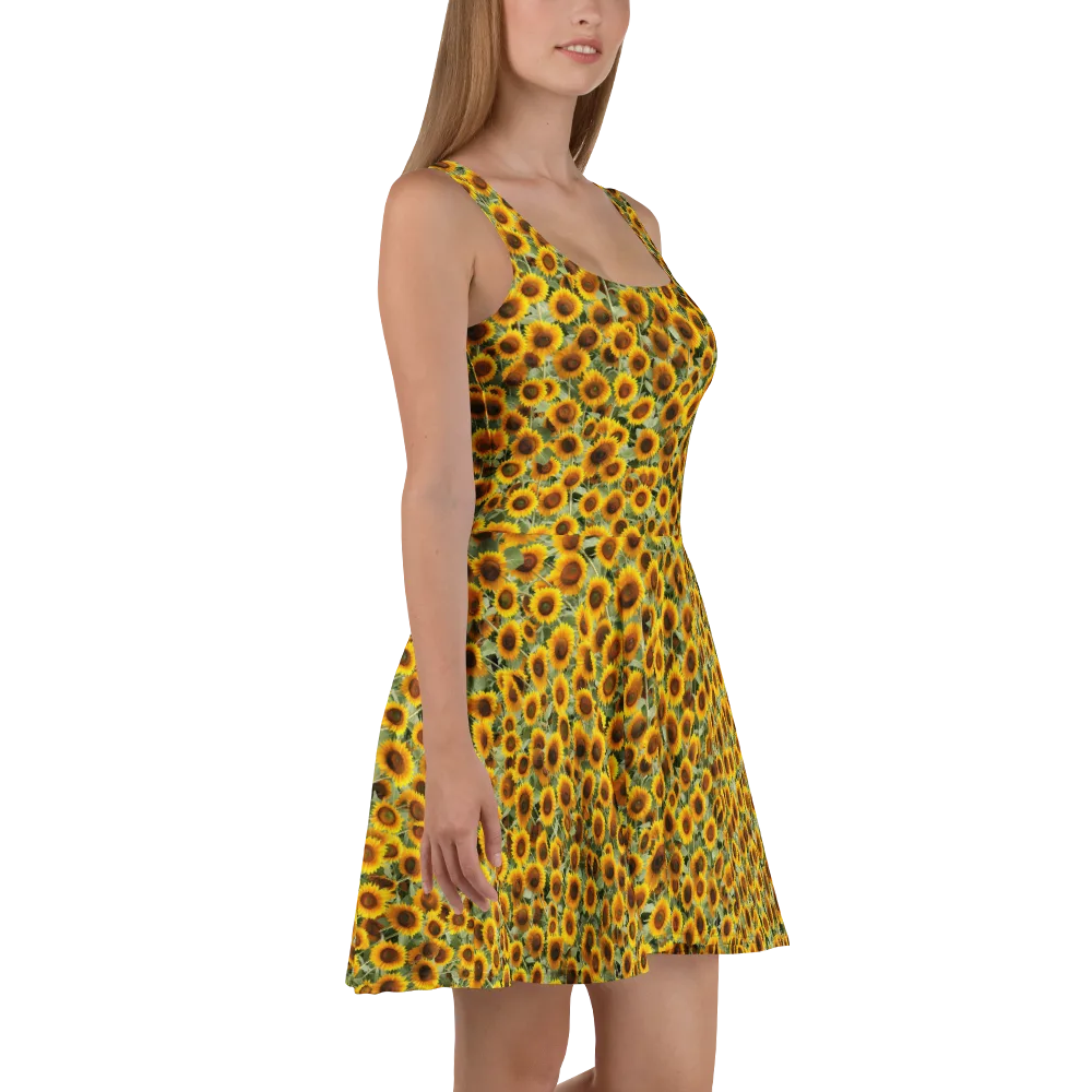 Golden Sunflower Meadow on Skater Dress — Right