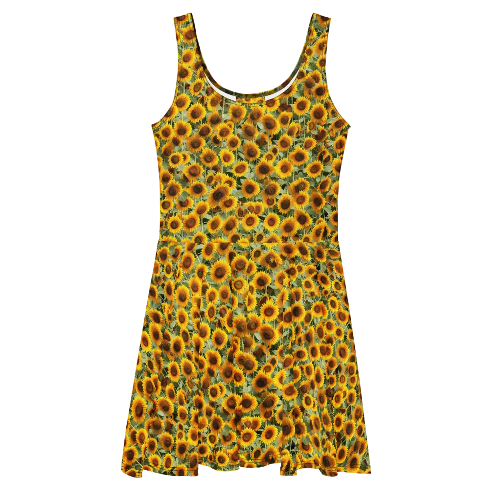 Golden Sunflower Meadow on Skater Dress — Front