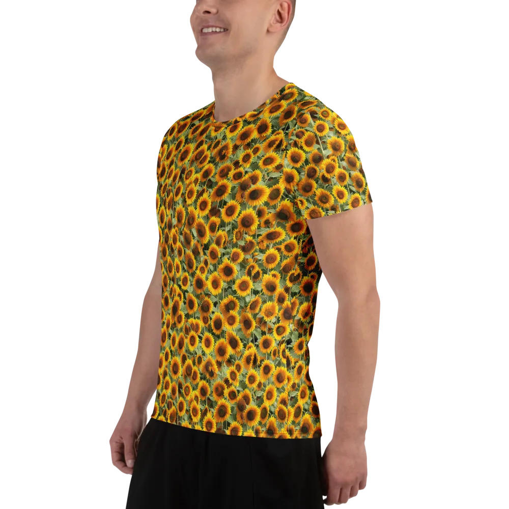 Golden Sunflower Meadow on Men's Athletic T-Shirt — Left