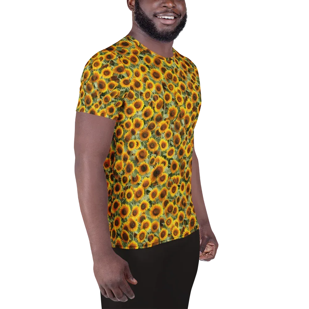 Golden Sunflower Meadow on Men's Athletic T-Shirt — Right